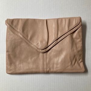 Joan Harper Leather Clutch Purse Light Pink Leather 2 Pocket Flap Close